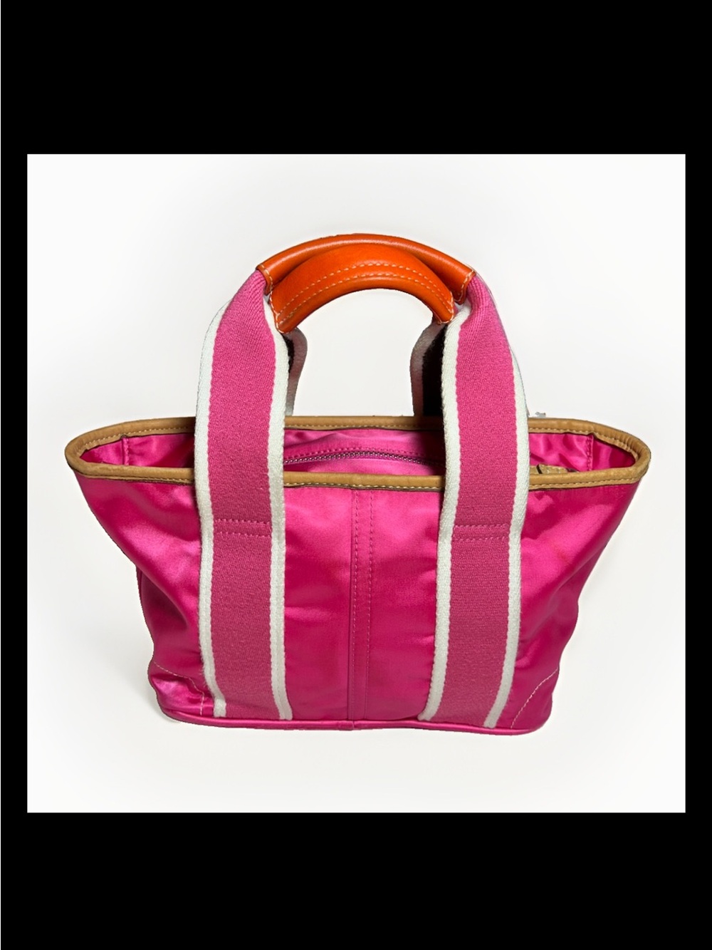 Coach Hamptons Mini Satin-Nylon Tote, Hot Pink/Orange Leather, 2004 Style: #1893 - Picture 2 of 10